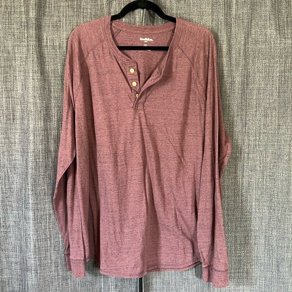 Goodfellow & co burgundy heathered Henley long sleeve tshirt 3 button size XXL